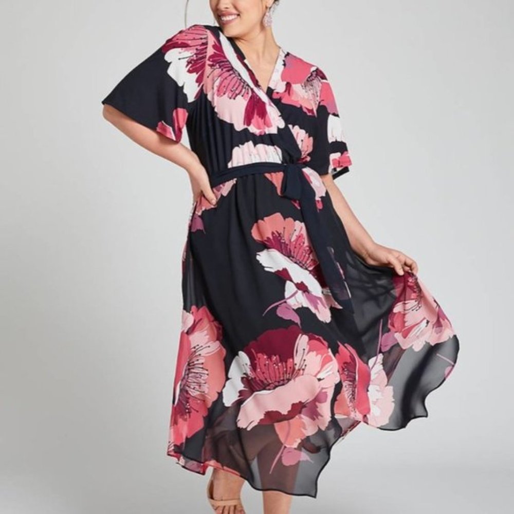 Lane Bryant Floral Crossover Midi Dress